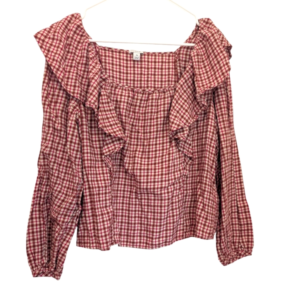 J. Crew Re-Imagined Women's Size Medium Red Checkered Ruffled Flannel Blouse